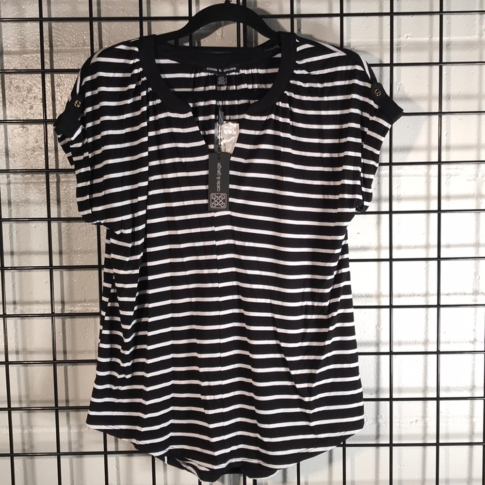 Cable & gauge black & white striped tee top Sz L